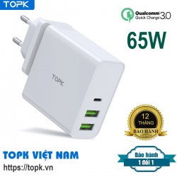 Cốc Sạc, Củ Sạc Nhanh TOPK 65W QC3.0 2 Cổng B306P